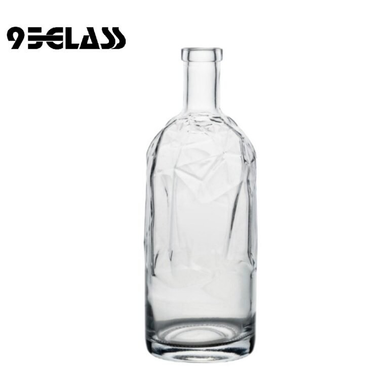 Large vodka bottle with faceted crystal-clear glass design for premium spirits.