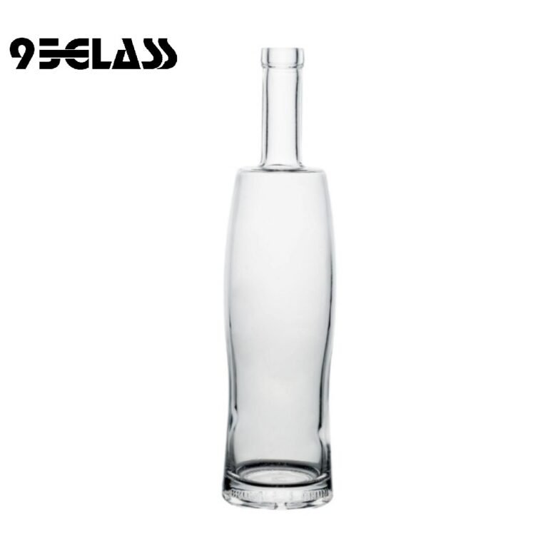 Tall crystal-clear glass bottle – perfect for cork & bottle liquor packaging of premium spirits.