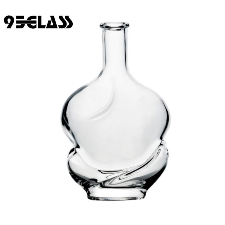 Crystal-clear sculpted glass bottle – stylish empty liquor bottles for whiskey, brandy, or vodka.