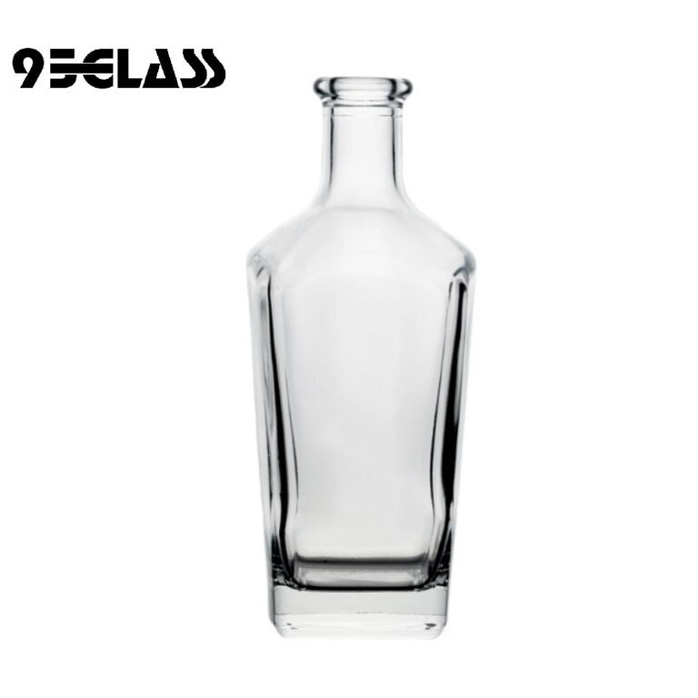Clear crystal glass bottle with square base – best liquor bottles for whiskey or spirits.