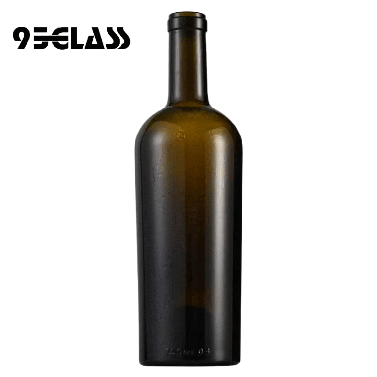 750ml bottle of wine in dark amber glass with Bordeaux shape, ideal for premium storage.