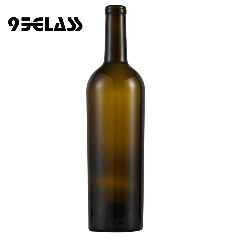 Bulk wine bottles in dark amber glass with Bordeaux silhouette, ideal for large-scale wine packaging.