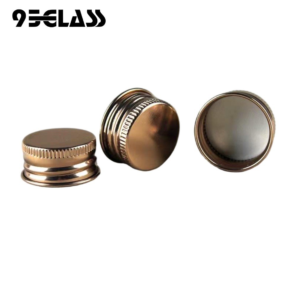Bronze aluminum screw cap with knurled side for liquor bottle, featuring vintage metallic look and secure sealing.