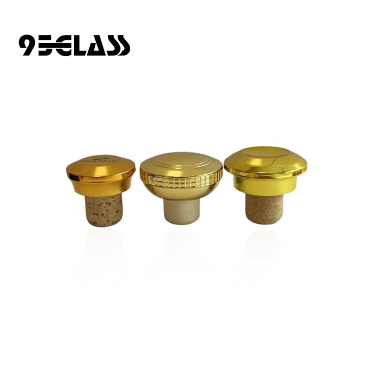Gold plastic T-top multi-shank bottle cork with embossed cap; flat-finish compatible.