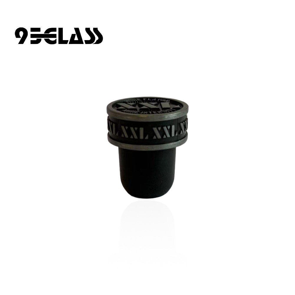 Black zinc alloy bar top cork with embossed pattern for spirits bottles