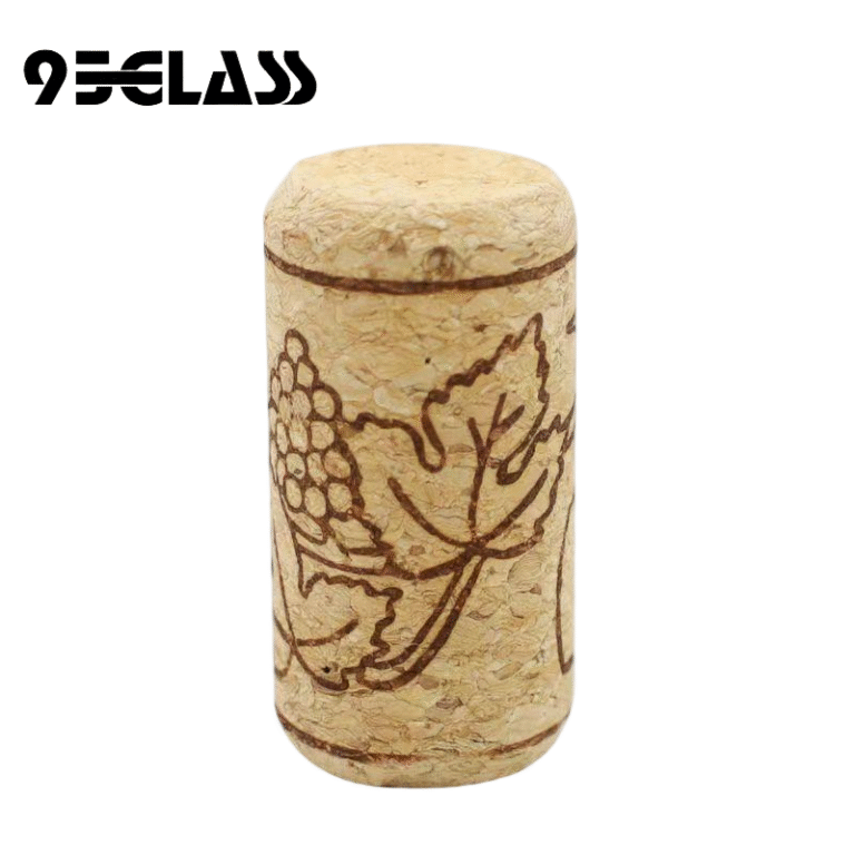 grapevine engraved micro granule wine cork, 22×44mm cylindrical cork with rounded ends and grapevine logo