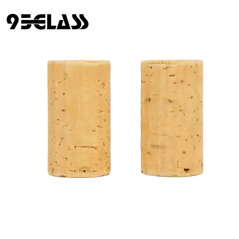 natural straight-sided plain wine cork with flat ends and clean natural texture; logo customizable